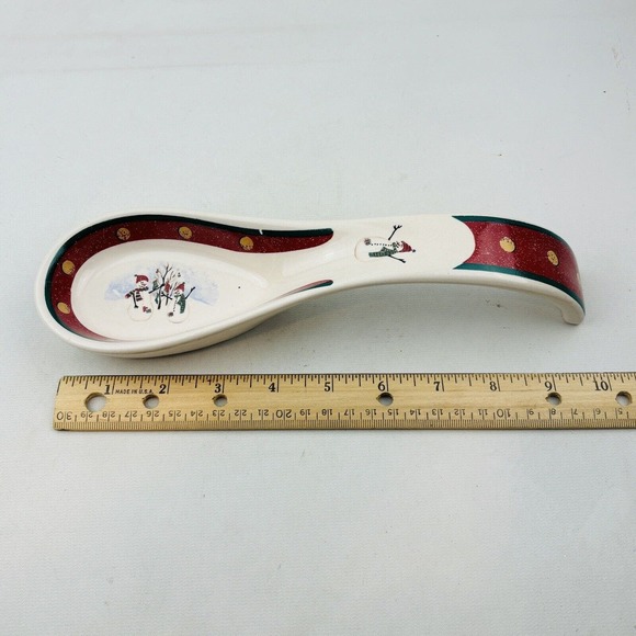 Royal Seasons Snowmen Spoon Rest Red Band Dots‎ Green Trim Stoneware - Picture 9 of 9
